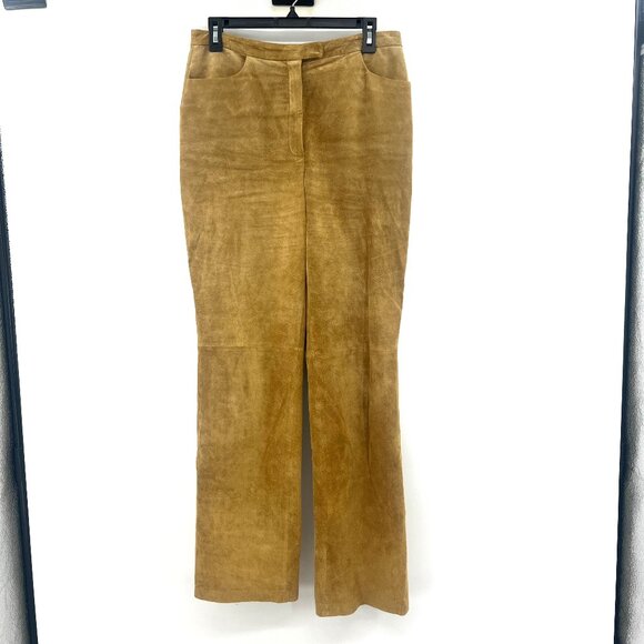 Caslon 100% Suede Leather Tan Straight Leg Pants Women's 10 - Picture 1 of 10